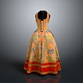 Vintage Yellow Orange Floral Pattern Dress With Full Skirt Lace Up Back Waist Detail