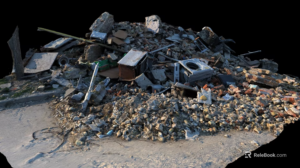 Pile of Construction Debris With Concrete Blocks Wooden Planks And Metal Scrap 3d model 