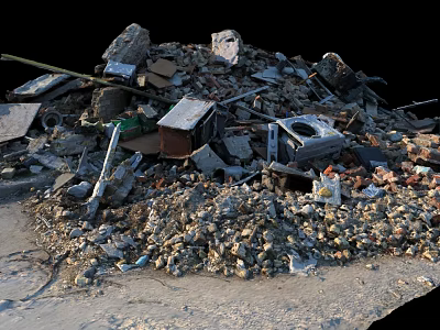 Pile of Construction Debris With Concrete Blocks Wooden Planks And Metal Scrap 3d model