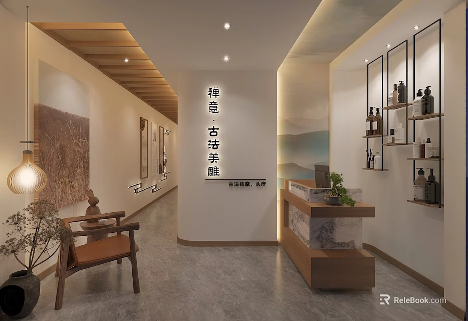 Elegant Traditional Chinese Beauty Salon Interior With Ancient Aesthetics And Decorative Elements 3d model 