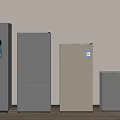 Various Styles Of Modern Refrigerators And Freezers In Neutral Colors Displayed In Row