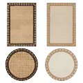 Traditional Square Rugs with Brown Beige Tones and Intricate Border Patterns 3d model