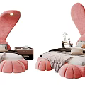 Cute Kids Rabbit Shaped Bed Pink Soft Upholstered With Cozy Pillows And Blanket