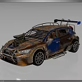 Rusty Modified Car With Blue Orange Paint Spoiler And Roof Rack