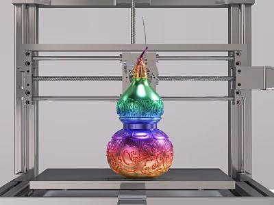 Industrial 3D Printer Printing Detailed Colorful Gourd Shaped Object on Platform 3d model