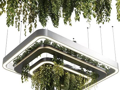 Modern Double Layer Chandelier With Hanging Plants Metal Frame And LED Lights 3d model