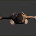 Woman in black one shoulder leotard standing barefoot on reflective floor with gray gradient background