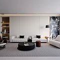Modern Living Dining Room Interior Design With Large TV Wall Sofa And Round Coffee Table
