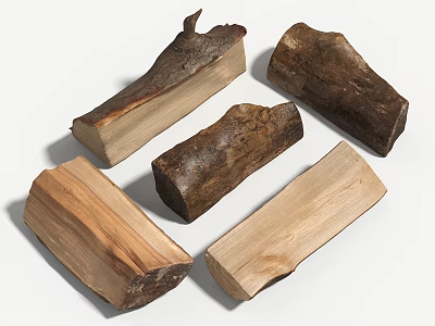 Natural Stone And Wood Pieces With Textured Surfaces And Organic Rustic Details 3d model