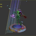 Purple Haired Magical Character With Small Creature On Circular Platform And Blue Light