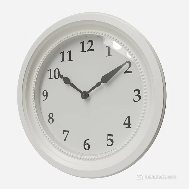 Stylish Round Wall Clock With White Dial Black Numbers And Decorative White Frame 3d model 
