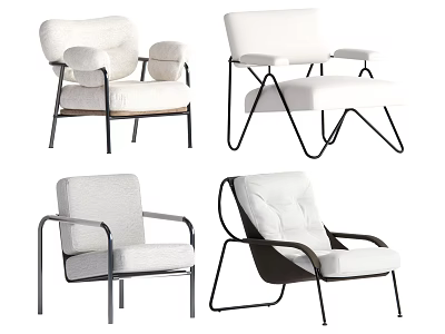 Various Stylish Leisure Chairs With Metal Frames And Comfortable Cushioned Seats 3d model