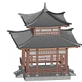 Traditional Chinese Two Story Pavilion Architectural Design With Curved Roof And Wooden Railings