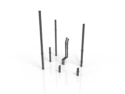 Black Metal Rods With Straight And Curved Shapes And Different Lengths For Equipment Components 3d model