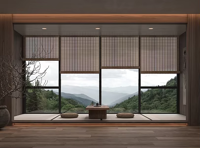 Retro Wind Roller Curtain Sunshade Venetian Blinds Partition Curtain Bamboo Curtain Silent Wind Roller Curtain 3d model