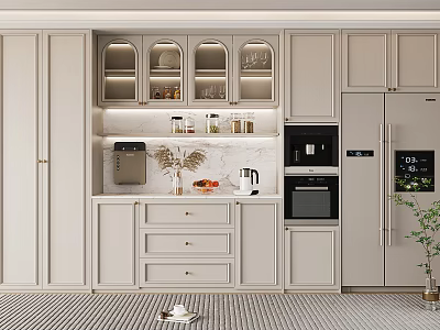 Modern Wine Cabinet with Glass Doors Built-in Lighting and Marble Countertop in Kitchen Storage 3d model
