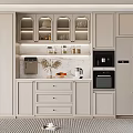 Modern Wine Cabinet with Glass Doors Built-in Lighting and Marble Countertop in Kitchen Storage