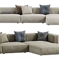 Modern Beige Double Sofa With Soft Fabric And Decorative Pillows