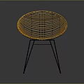 Yellow Rattan Leisure Chair With Modern Design And Black Metal Legs