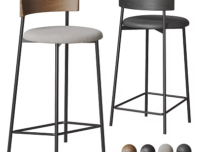 Modern Bar Stools With Fabric Seat Wooden Back And Metal Frame Color Options 3d model