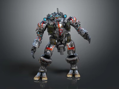 Advanced Heavy Armored Mech Robot With Mechanical Limbs And Red Accents 3d model