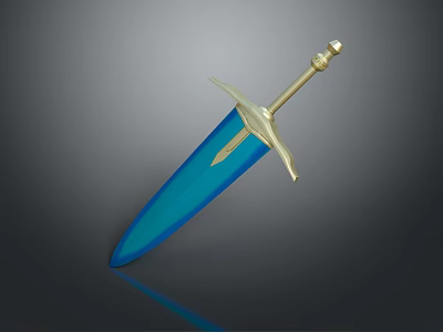 Blue Blade Golden Hilt Sword Weapon Design With Shiny Reflection On Dark Background 3d model