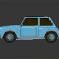 Blue Retro Small Car With Brown Roof And Classic Exterior Design