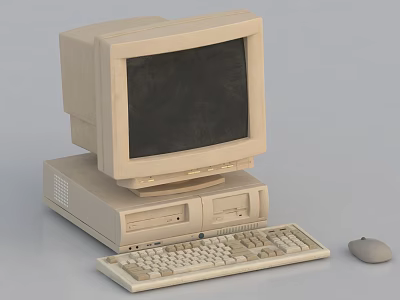 Vintage Beige Desktop Computer System With Monitor Tower Keyboard And Mouse 3d model