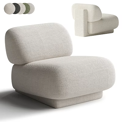 Modern Minimalist Single Seater Sofa With Beige Fabric Upholstery And Rounded Design 3d model