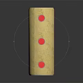 Yellow Cylindrical Storage Tank With Red Stripes And Three Red Lids On Metal Stand
