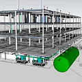Industrial Equipment Structural Framework With Green Storage Tank And Red Container