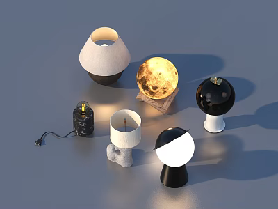 Stylish Modern Table Lamps with Various Moon Mushroom Shapes and Black White Colors 3d model