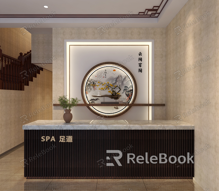 New Chinese Front Desk Front Desk Background Wall model