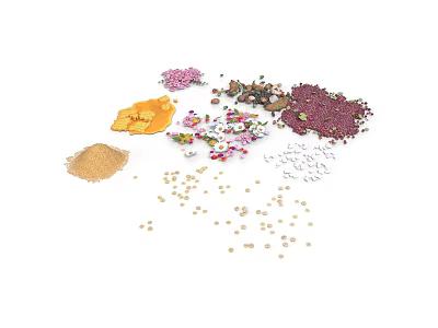 Assorted Colorful Food Ingredients Including Seeds Grains And Petals On White 3d model