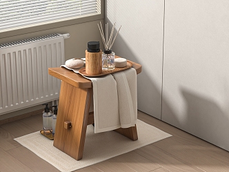 Nordic Style Bathroom Ornaments Solid Wood Side Table Towel Aromatherapy Bottle Slippers Essential Oil Metal Tray Metal Cup 3d model