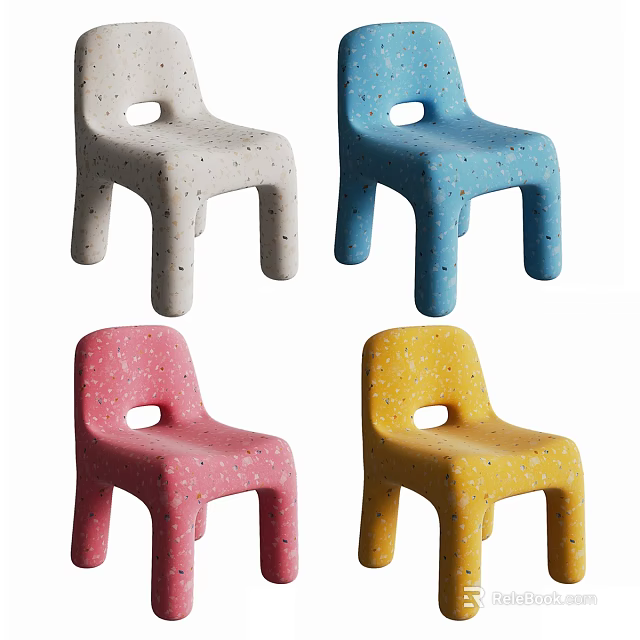 Multicolored Single Chairs Featuring Speckled Pattern And Minimalist Plastic Design Style 3d model