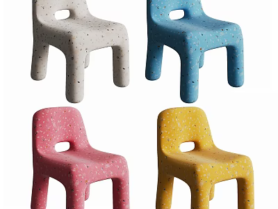 Multicolored Single Chairs Featuring Speckled Pattern And Minimalist Plastic Design Style 3d model