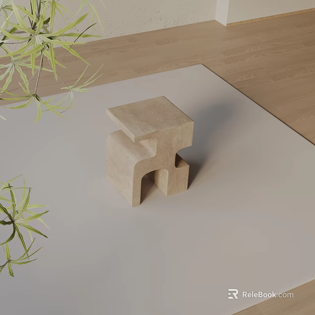 Modern Beige Side Table With Geometric Structure In Indoor Plant Decor 3d model