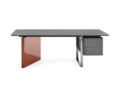 Modern Office Desk With Grey Tabletop Red Legs And Two Functional Drawers 3d model