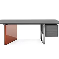Modern Office Desk With Grey Tabletop Red Legs And Two Functional Drawers 3d model