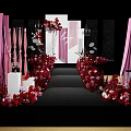 Elegant Banquet Hall Walkway Decor with Red Pink Flowers and Love Signage