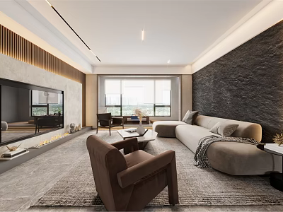 Elegant Modern Living Dining Room Interior With Sofa Coffee Table And Floor To Ceiling Window 3d model