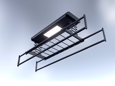 Black Overhead Clothes Hanger With Lighted Double Metal Bars And Modern Design 3d model