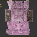 Antique Oil Paintings Flanking Ornate Wooden Carved Pipe Organ with Intricate Design Details