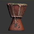 Traditional Handcrafted Drum with Red Body White Drumhead Colorful Trim and Carved Patterns