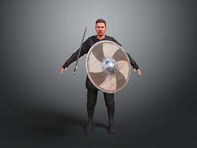 Medieval Warrior Character Holding Sword and Shield in Standing Position 3d model