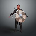 Medieval Warrior Character Holding Sword and Shield in Standing Position 3d model