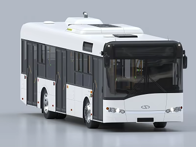 Modern White Bus With Black Windows Sleek Front Design And Roof Equipment 3d model