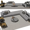 Modern Gray Modular Sofa Coffee Table Combination with Round Marble Top and Yellow Accent Chairs 3d model