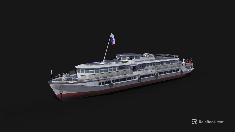 Modern Cruise Ship With Russian Flag Multi-Deck Exterior And Large Windows 3d model 